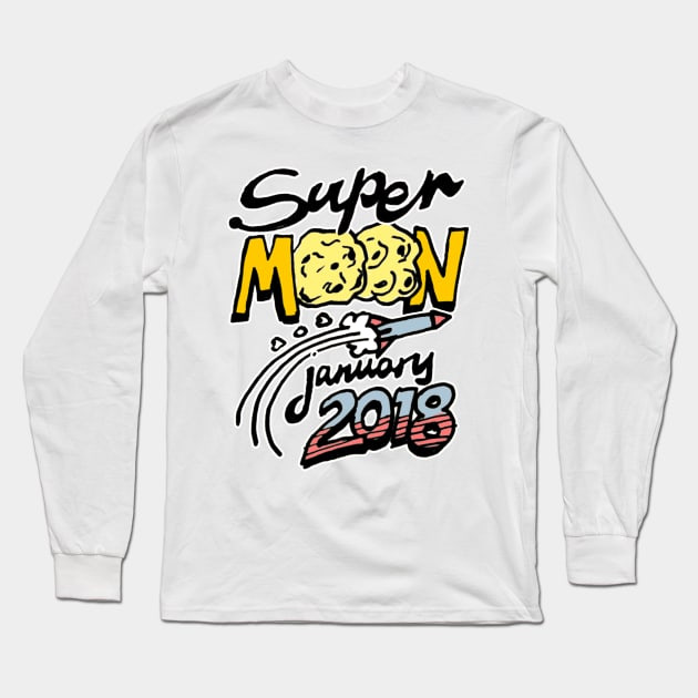 Supermoon / Super Moon January 2018 Long Sleeve T-Shirt by sketchnkustom